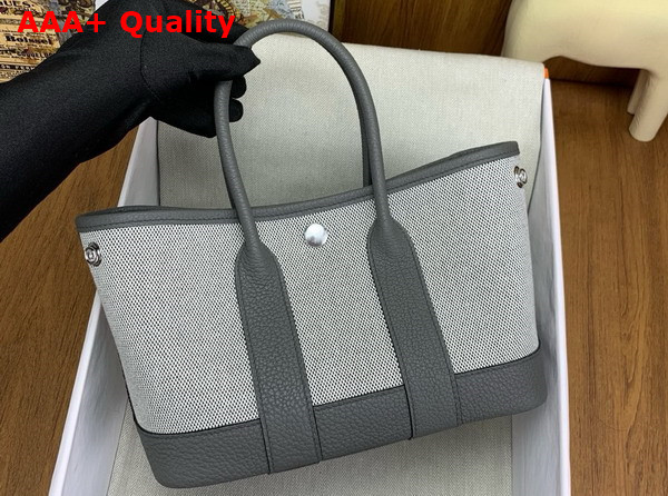 Hermes Garden Party 23cm Bag in Storm Canvas and Calfskin Replica