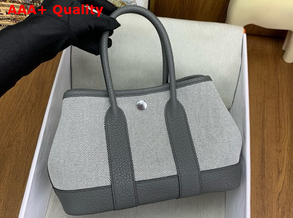 Hermes Garden Party 23cm Bag in Storm Canvas and Calfskin Replica