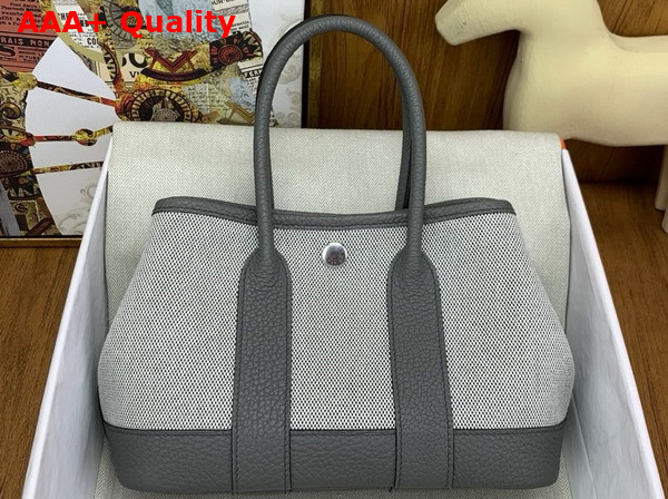 Hermes Garden Party 23cm Bag in Storm Canvas and Calfskin Replica