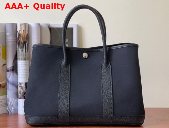 Hermes Garden Party 30 Bag in Black Canvas and Leather Replica