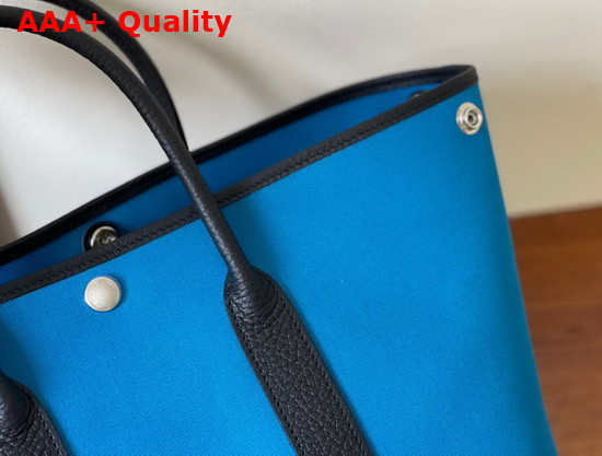 Hermes Garden Party 30 Bag in Blue Canvas and Black Leather Replica