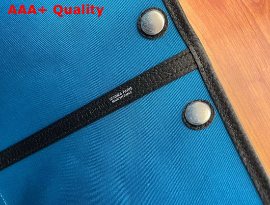 Hermes Garden Party 30 Bag in Blue Canvas and Black Leather Replica