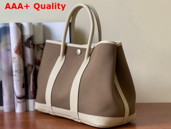 Hermes Garden Party 30 Bag in Canvas and Leather Khaki and Beige Replica