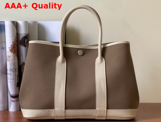 Hermes Garden Party 30 Bag in Canvas and Leather Khaki and Beige Replica