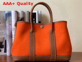 Hermes Garden Party 30 Bag in Canvas and Leather Orange and Tan Replica