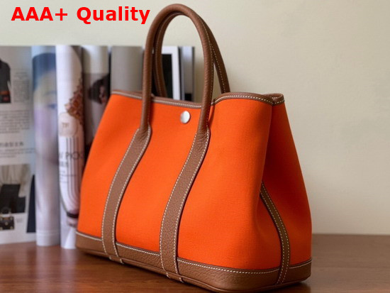 Hermes Garden Party 30 Bag in Canvas and Leather Orange and Tan Replica