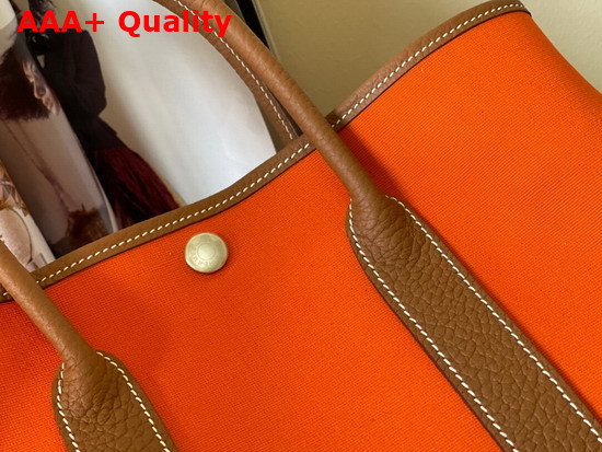 Hermes Garden Party 30 Bag in Canvas and Leather Orange and Tan Replica