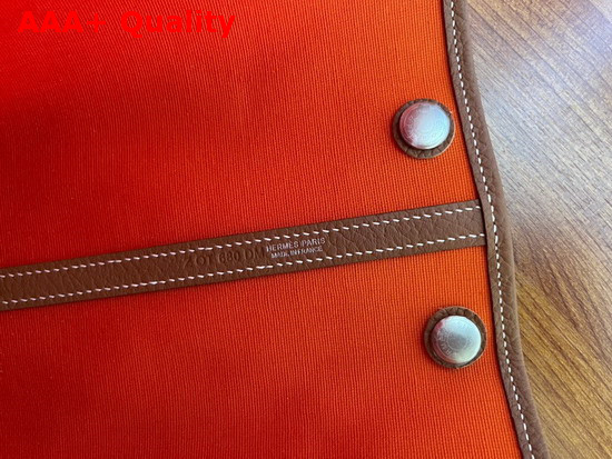 Hermes Garden Party 30 Bag in Canvas and Leather Orange and Tan Replica