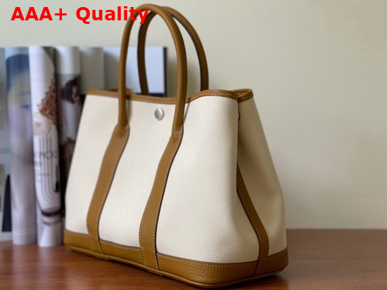 Hermes Garden Party 30 Bag in Canvas and Leather White and Tan Replica