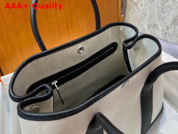 Hermes Garden Party 30 Bag in Natural Canvas and Black Taurillon Clemence Leather Replica