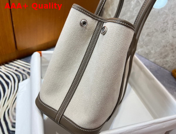 Hermes Garden Party 30 Bag in Natural Canvas and Elephant Gray Taurillon Clemence Leather Replica