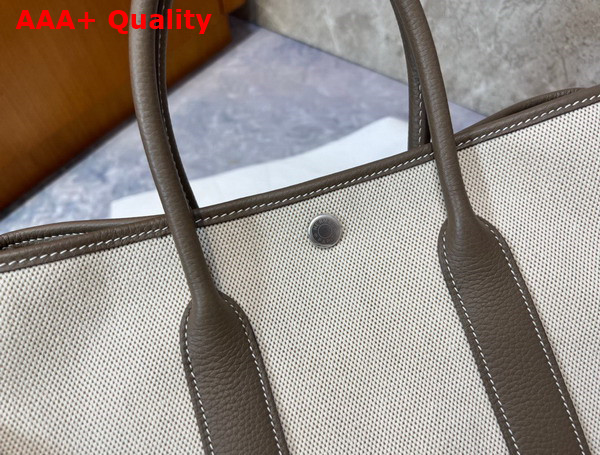 Hermes Garden Party 30 Bag in Natural Canvas and Elephant Gray Taurillon Clemence Leather Replica