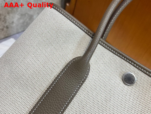 Hermes Garden Party 30 Bag in Natural Canvas and Elephant Gray Taurillon Clemence Leather Replica