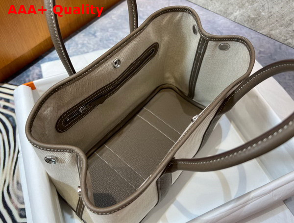 Hermes Garden Party 30 Bag in Natural Canvas and Elephant Gray Taurillon Clemence Leather Replica