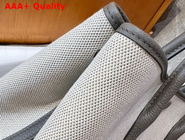 Hermes Garden Party 30 Bag in Natural Canvas and Gray Taurillon Clemence Leather Replica