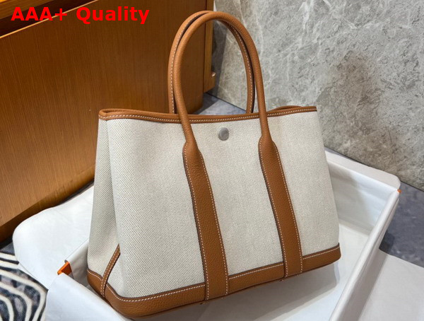 Hermes Garden Party 30 Bag in Natural Canvas and Tan Taurillon Clemence Leather Replica