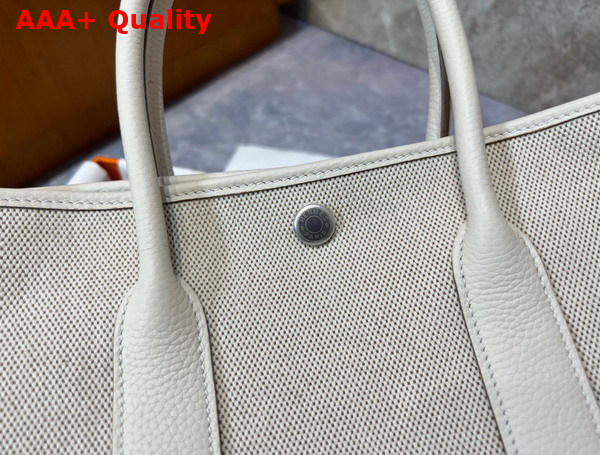 Hermes Garden Party 30 Bag in Natural Canvas and White Taurillon Clemence Leather Replica