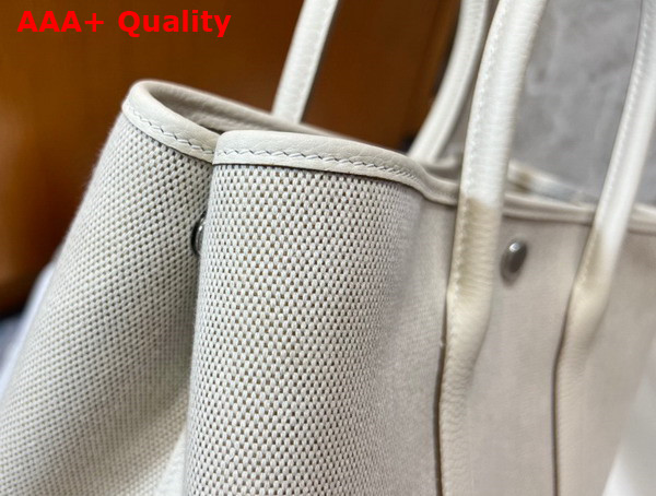 Hermes Garden Party 30 Bag in Natural Canvas and White Taurillon Clemence Leather Replica