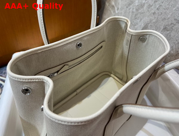 Hermes Garden Party 30 Bag in Natural Canvas and White Taurillon Clemence Leather Replica