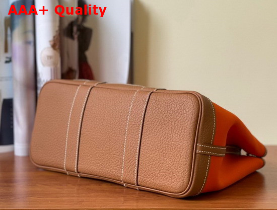 Hermes Garden Party 30 Bag in Orange Canvas and Tan Leather Replica