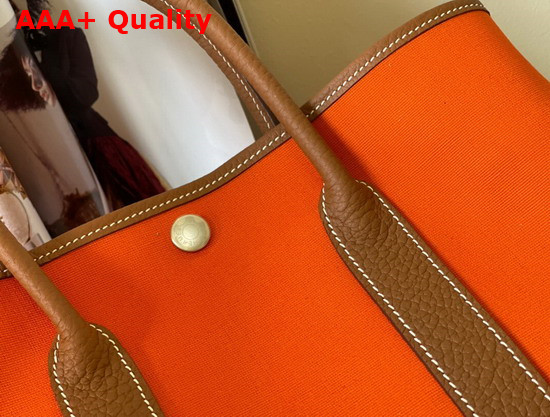 Hermes Garden Party 30 Bag in Orange Canvas and Tan Leather Replica