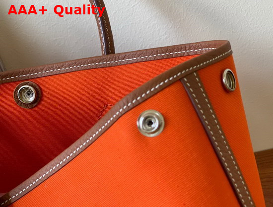 Hermes Garden Party 30 Bag in Orange Canvas and Tan Leather Replica