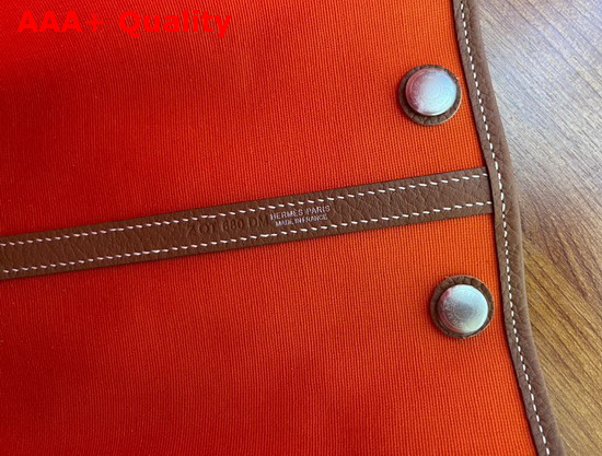Hermes Garden Party 30 Bag in Orange Canvas and Tan Leather Replica