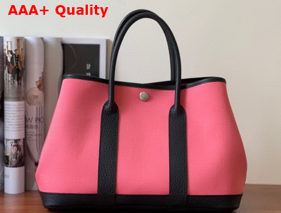 Hermes Garden Party 30 Bag in Pink Canvas and Black Leather Replica