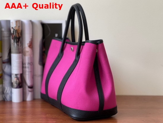 Hermes Garden Party 30 Bag in Rose Canvas and Black Leather Replica