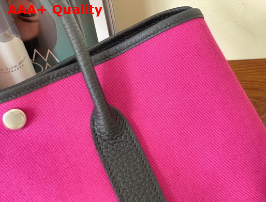 Hermes Garden Party 30 Bag in Rose Canvas and Black Leather Replica