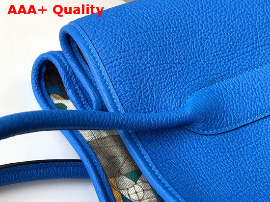 Hermes Garden Party 36 Bag in Bright Blue Country Cowhide with Printed Chevron Canvas Lining Hand Stitching Replica