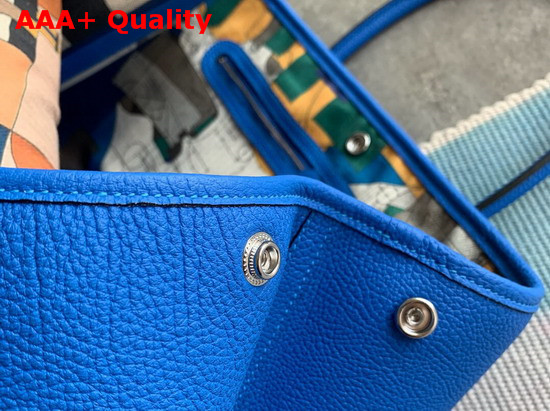 Hermes Garden Party 36 Bag in Bright Blue Country Cowhide with Printed Chevron Canvas Lining Hand Stitching Replica