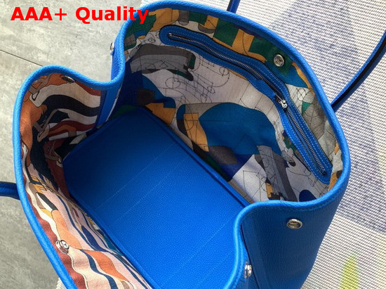 Hermes Garden Party 36 Bag in Bright Blue Country Cowhide with Printed Chevron Canvas Lining Hand Stitching Replica
