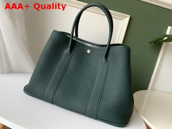Hermes Garden Party 36 Bag in Dark Green Country Cowhide with Printed Chevron Canvas Lining Hand Stitching Replica