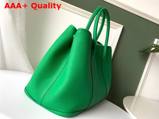 Hermes Garden Party 36 Bag in Green Country Cowhide with Printed Chevron Canvas Lining Hand Stitching Replica
