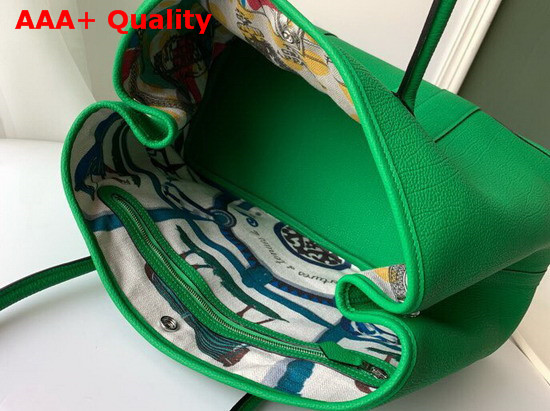 Hermes Garden Party 36 Bag in Green Country Cowhide with Printed Chevron Canvas Lining Hand Stitching Replica
