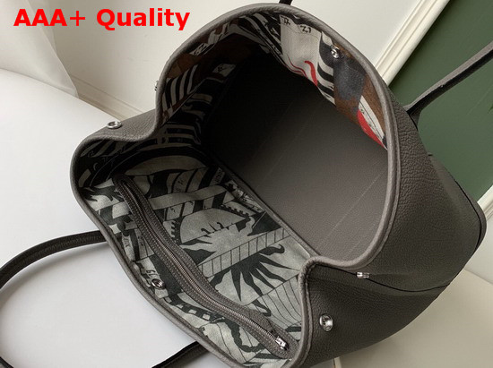 Hermes Garden Party 36 Bag in Grey Country Cowhide with Printed Chevron Canvas Lining Hand Stitching Replica