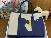 Hermes Garden Party 36 Bag in H Plume Canvas with Teddy H Motif and Negonda Calfskin Replica