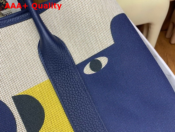 Hermes Garden Party 36 Bag in H Plume Canvas with Teddy H Motif and Negonda Calfskin Replica