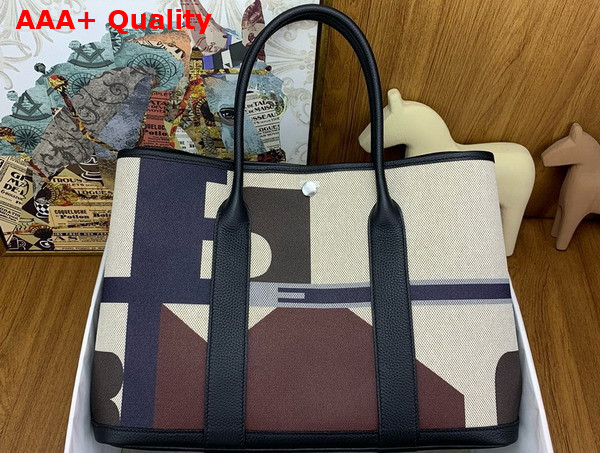 Hermes Garden Party 36 Bag in H Plume Hermes Pacific Canvas and Negonda Calfskin Bleu Indigo Ecru Beige Noir Replica