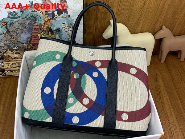 Hermes Garden Party 36 Bag in Printed Canvas and Negonda Calfskin Black Multicolor Replica