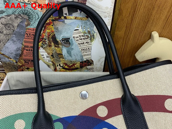 Hermes Garden Party 36 Bag in Printed Canvas and Negonda Calfskin Black Multicolor Replica