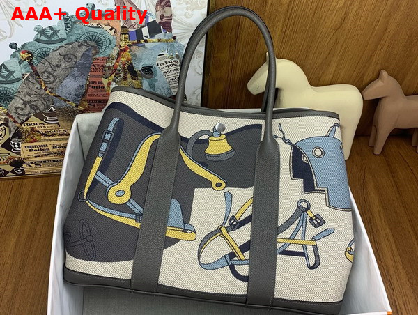 Hermes Garden Party 36 Bag in Printed Canvas and Negonda Calfskin Grey Multicolor Replica
