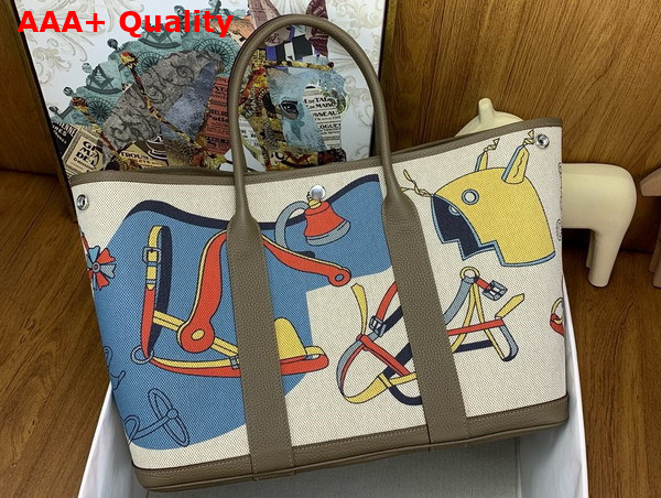 Hermes Garden Party 36 Bag in Printed Canvas and Negonda Calfskin Multicolor Grey Replica