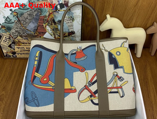 Hermes Garden Party 36 Bag in Printed Canvas and Negonda Calfskin Multicolor Grey Replica