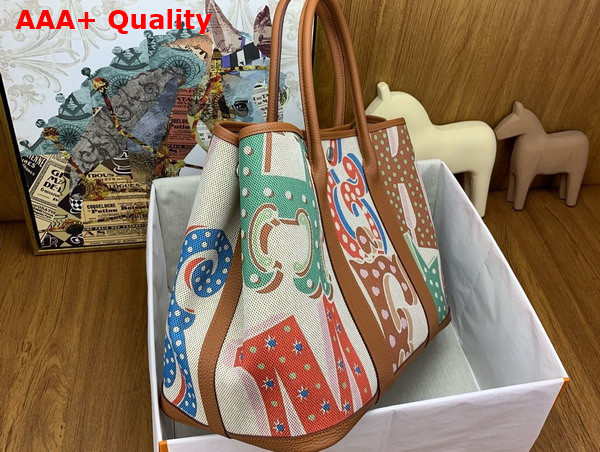 Hermes Garden Party 36 Bag in Printed Canvas and Negonda Calfskin Tan Multicolor Replica