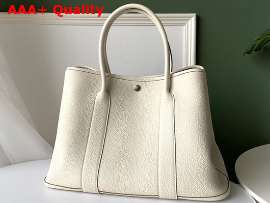 Hermes Garden Party 36 Bag in White Country Cowhide with Printed Chevron Canvas Lining Hand Stitching Replica