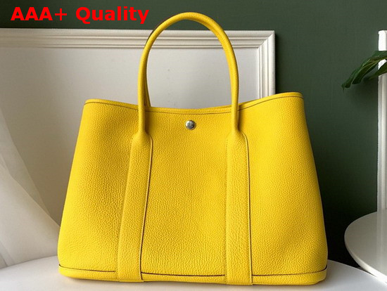 Hermes Garden Party 36 Bag in Yellow Country Cowhide with Printed Chevron Canvas Lining Hand Stitching Replica