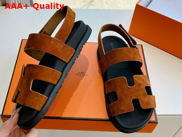Hermes Genius Sandal in Brun Fume Suede Goatskin Replica