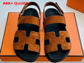 Hermes Genius Sandal in Brun Fume Suede Goatskin Replica